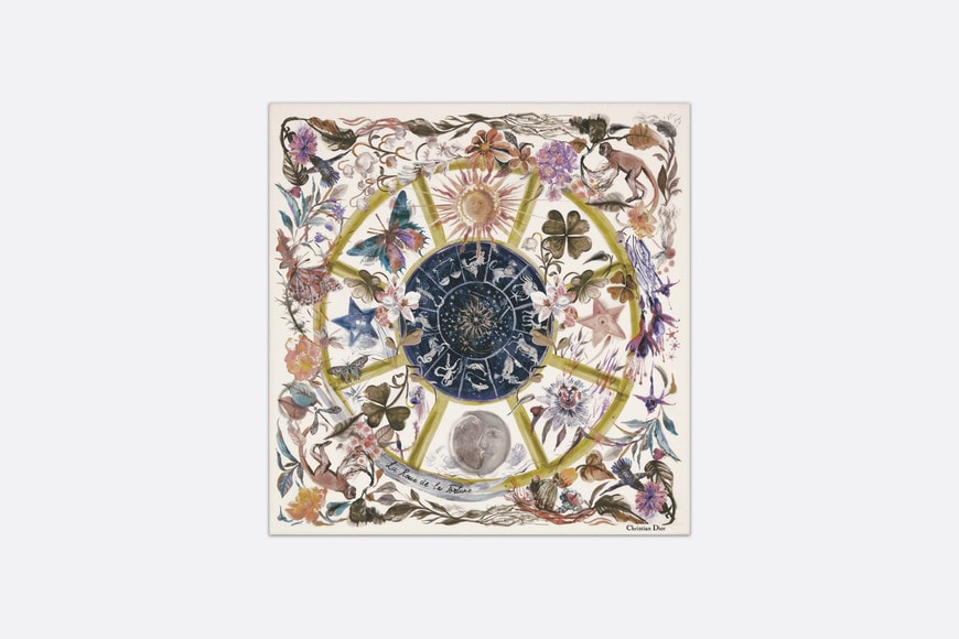 La Roue de la Fortune Tarot 70 Square Scarf • White Multicolor Silk Twill