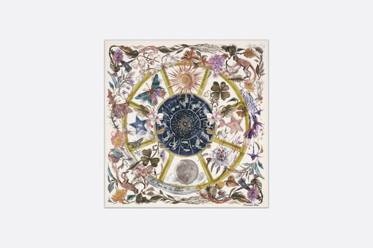 La Roue de la Fortune Tarot 70 Square Scarf • White Multicolor Silk Twill