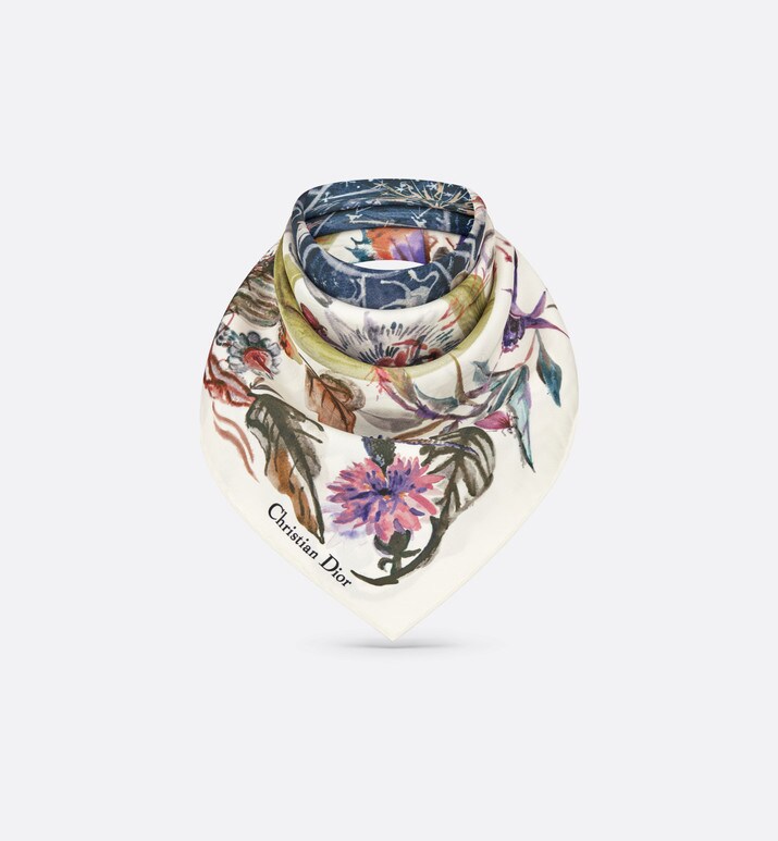 La Roue de la Fortune Tarot 70 Square Scarf • White Multicolor Silk Twill