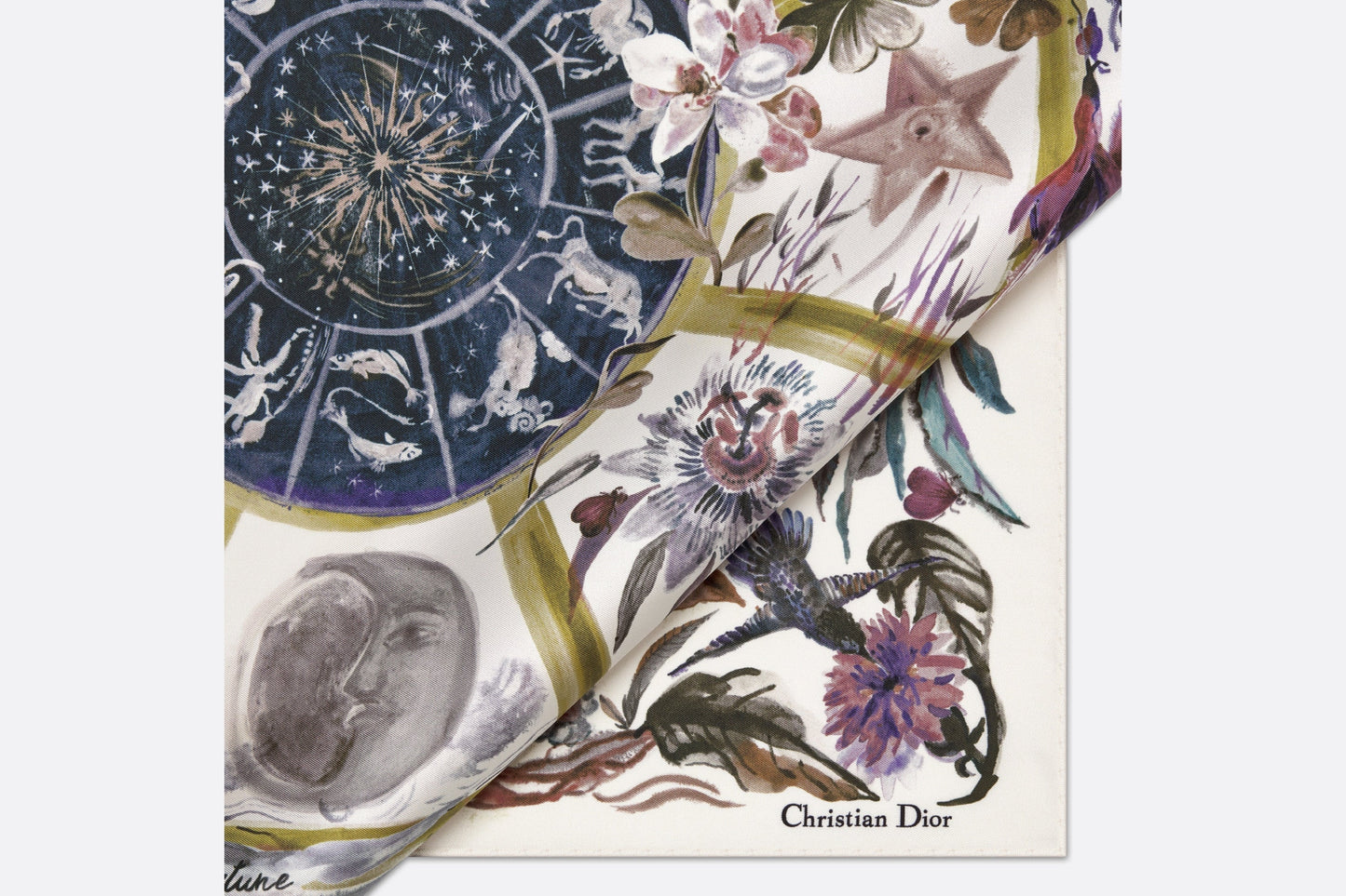 La Roue de la Fortune Tarot 70 Square Scarf • White Multicolor Silk Twill