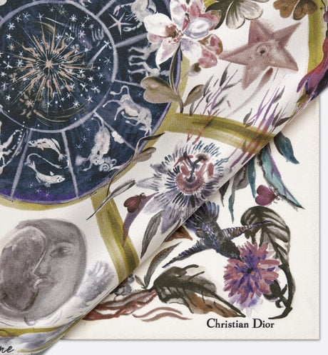 La Roue de la Fortune Tarot 70 Square Scarf • White Multicolor Silk Twill