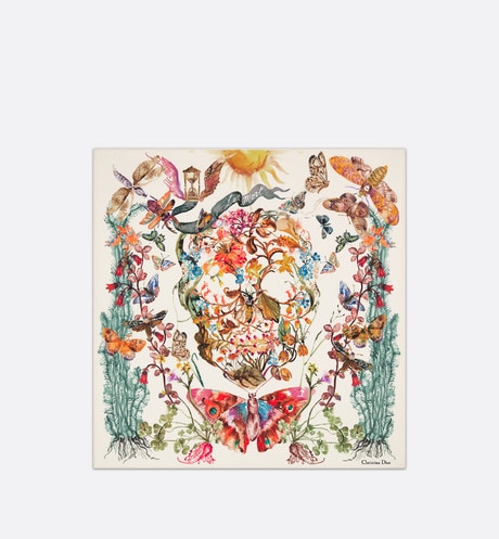 La Mort Tarot 70 Square Scarf • White Multicolor Silk Twill