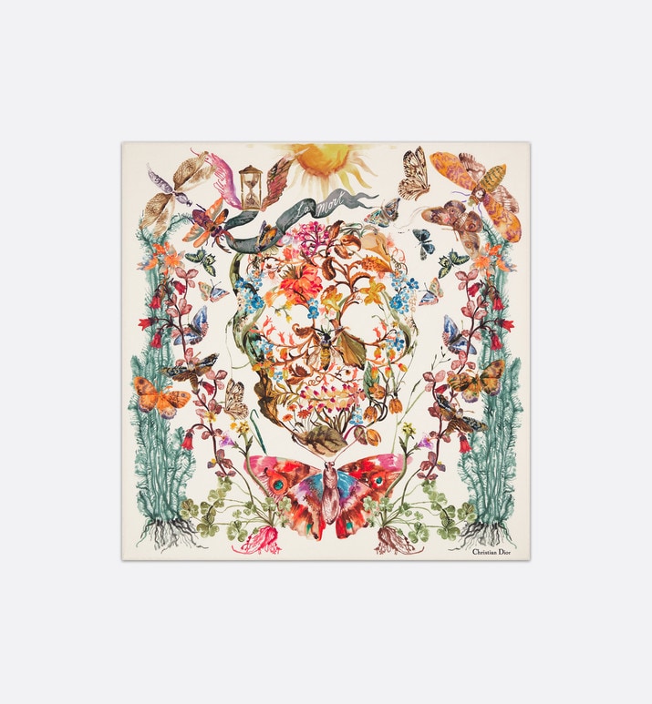 La Mort Tarot 70 Square Scarf • White Multicolor Silk Twill