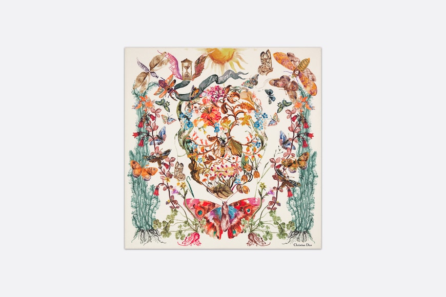 La Mort Tarot 70 Square Scarf • White Multicolor Silk Twill