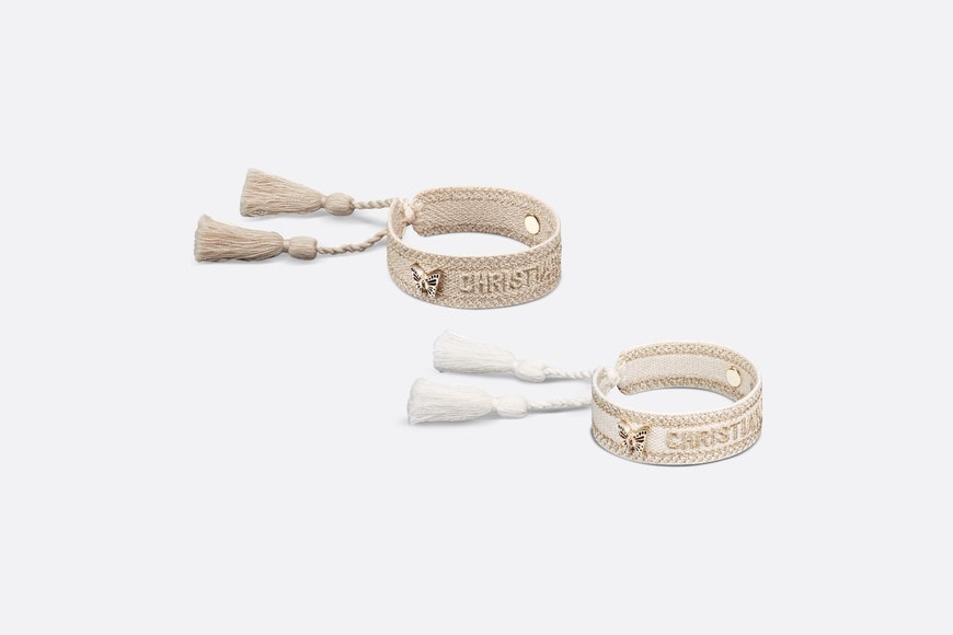 Christian Dior Bracelet Set • Gold-Tone and White Embroidery with Matte Gold-Finish Metal