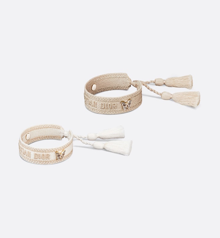 Christian Dior Bracelet Set • Gold-Tone and White Embroidery with Matte Gold-Finish Metal