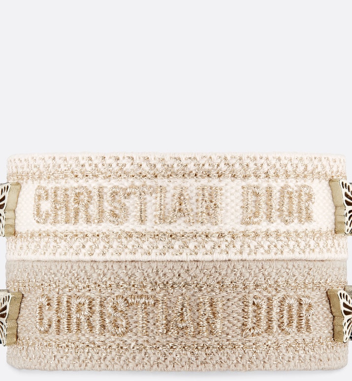 Christian Dior Bracelet Set • Gold-Tone and White Embroidery with Matte Gold-Finish Metal