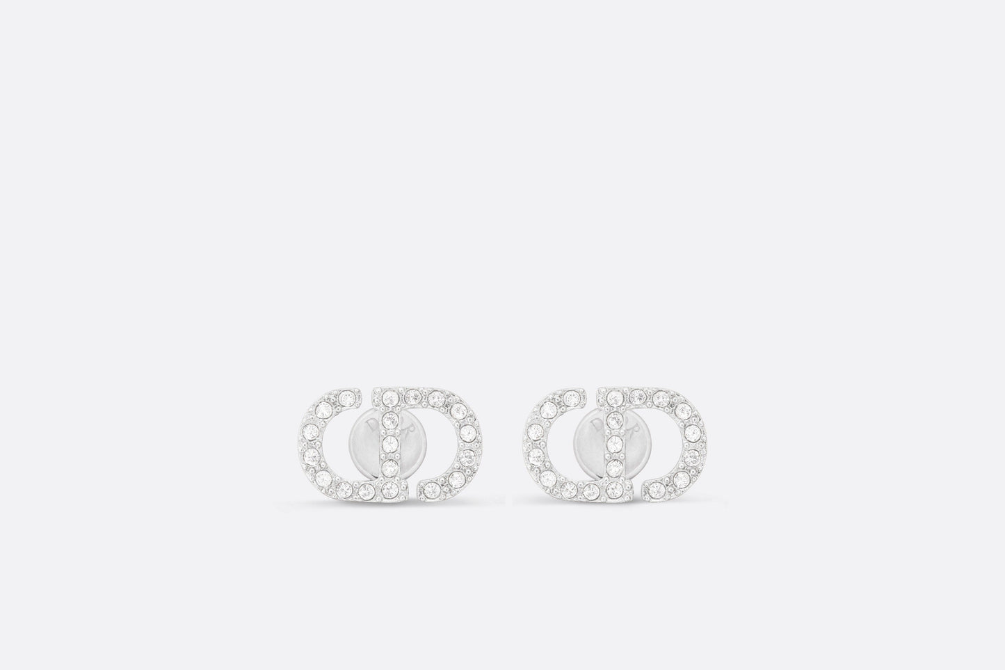 Petit CD Mini Stud Earrings • Silver-Finish Metal with White Crystals
