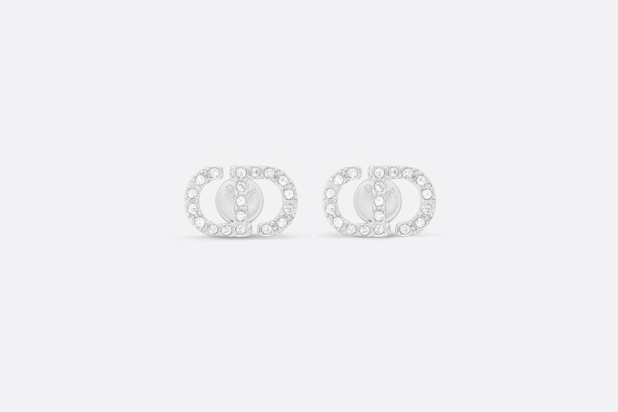 Petit CD Mini Stud Earrings • Silver-Finish Metal with White Crystals