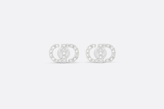 Petit CD Mini Stud Earrings • Silver-Finish Metal with White Crystals