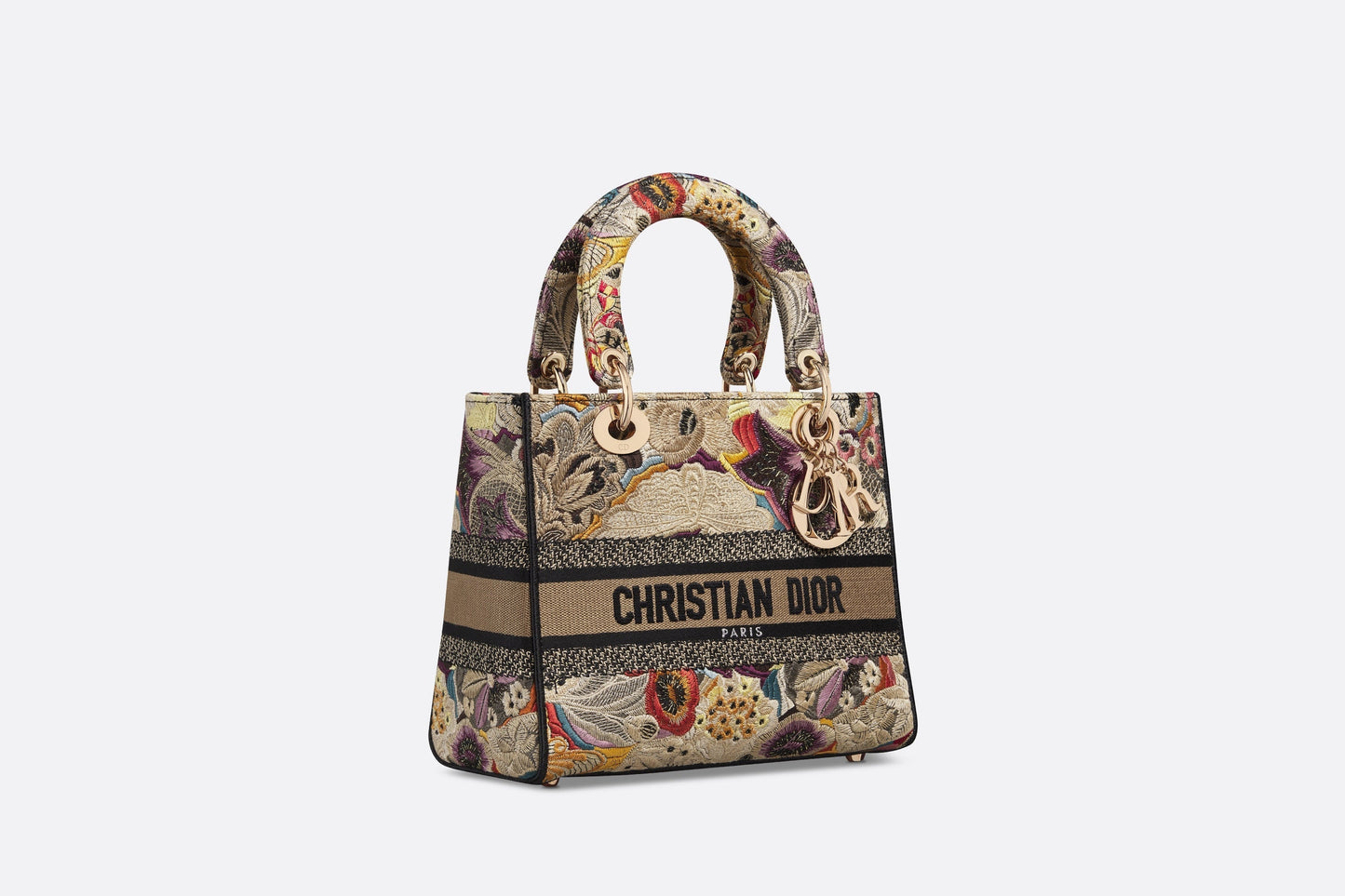 Medium Lady D-Lite Bag • Beige Multicolor Brocart Butterfly Embroidery