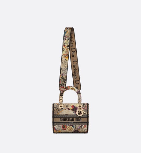 Medium Lady D-Lite Bag • Beige Multicolor Brocart Butterfly Embroidery