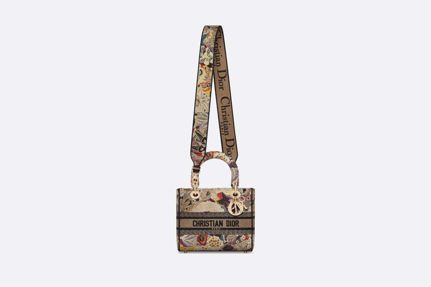 Medium Lady D-Lite Bag • Beige Multicolor Brocart Butterfly Embroidery