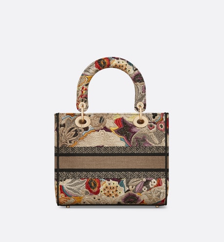 Medium Lady D-Lite Bag • Beige Multicolor Brocart Butterfly Embroidery