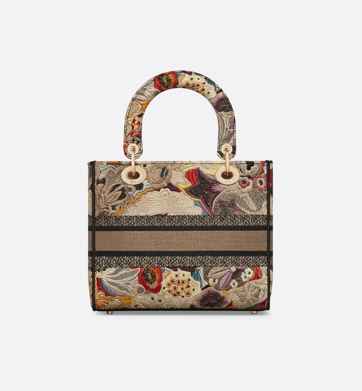 Medium Lady D-Lite Bag • Beige Multicolor Brocart Butterfly Embroidery