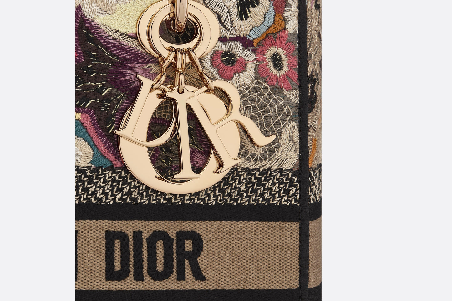 Medium Lady D-Lite Bag • Beige Multicolor Brocart Butterfly Embroidery