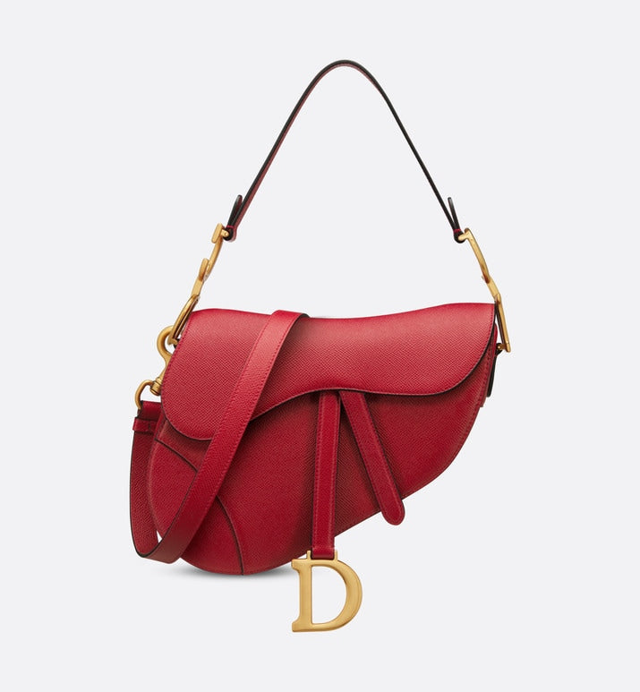Saddle Bag with Strap • Amaryllis Red Grained Calfskin