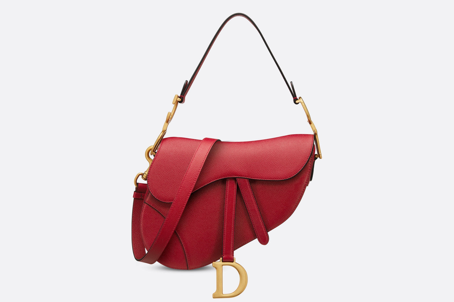 Saddle Bag with Strap • Amaryllis Red Grained Calfskin