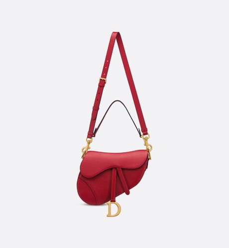 Saddle Bag with Strap • Amaryllis Red Grained Calfskin