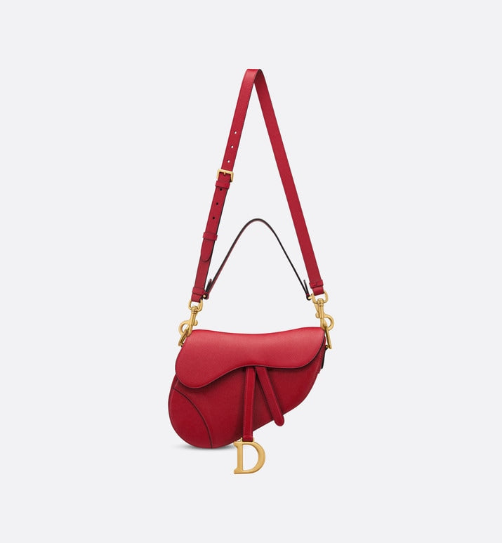 Saddle Bag with Strap • Amaryllis Red Grained Calfskin