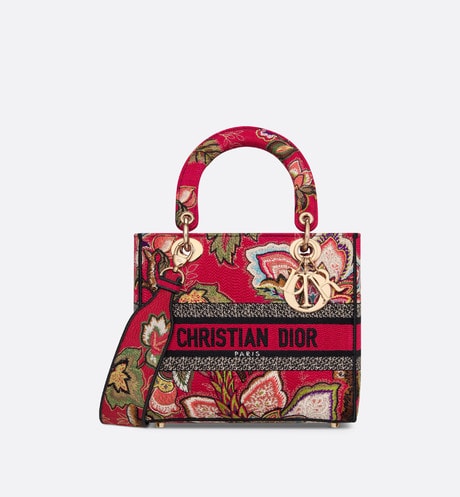 Medium Lady D-Lite Bag • Red Multicolor Albero della Vita Embroidery