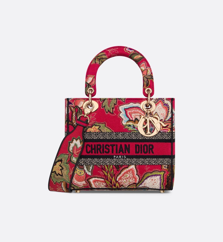Medium Lady D-Lite Bag • Red Multicolor Albero della Vita Embroidery