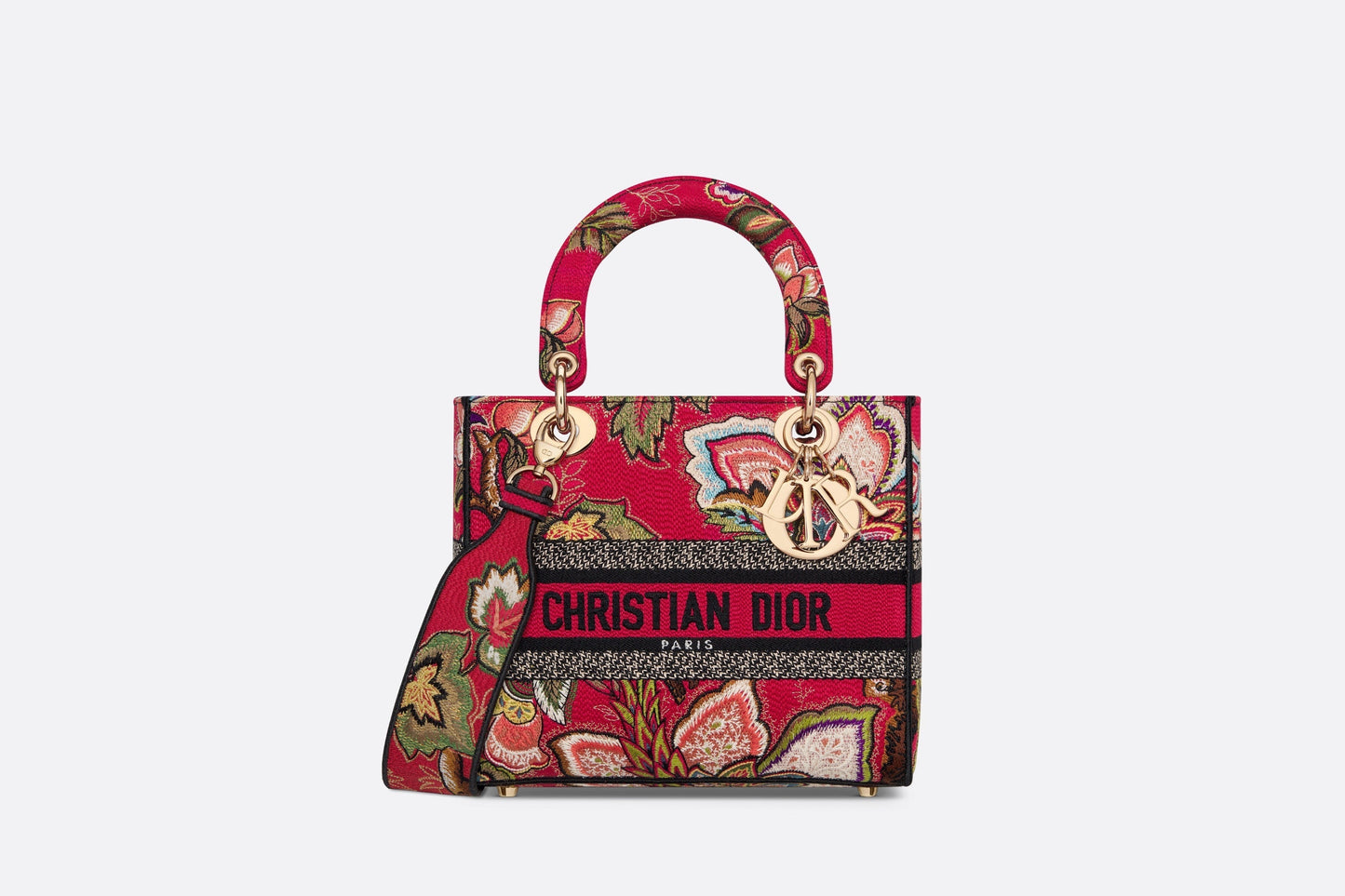 Medium Lady D-Lite Bag • Red Multicolor Albero della Vita Embroidery