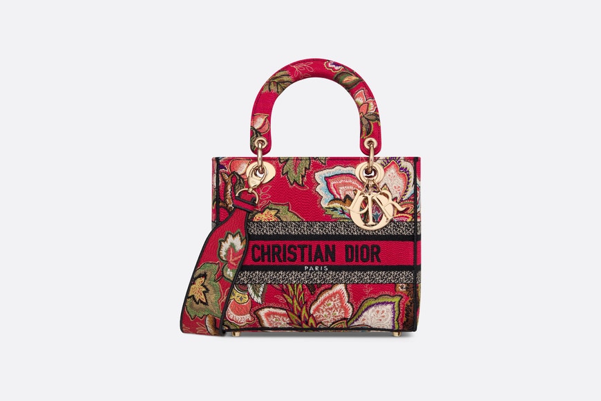 Medium Lady D-Lite Bag • Red Multicolor Albero della Vita Embroidery