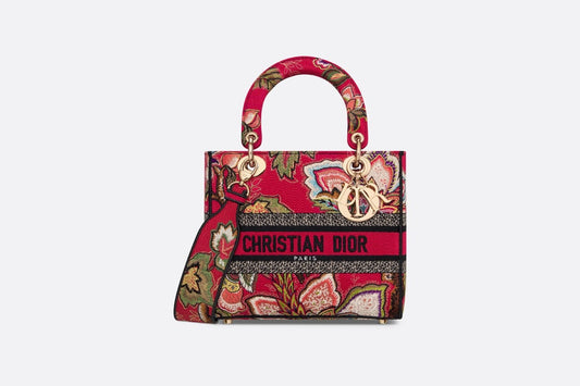 Medium Lady D-Lite Bag • Red Multicolor Albero della Vita Embroidery