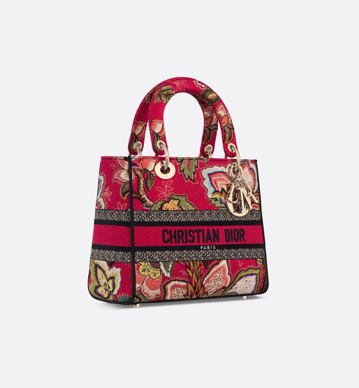 Medium Lady D-Lite Bag • Red Multicolor Albero della Vita Embroidery