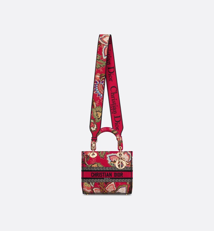 Medium Lady D-Lite Bag • Red Multicolor Albero della Vita Embroidery