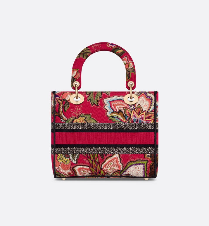 Medium Lady D-Lite Bag • Red Multicolor Albero della Vita Embroidery
