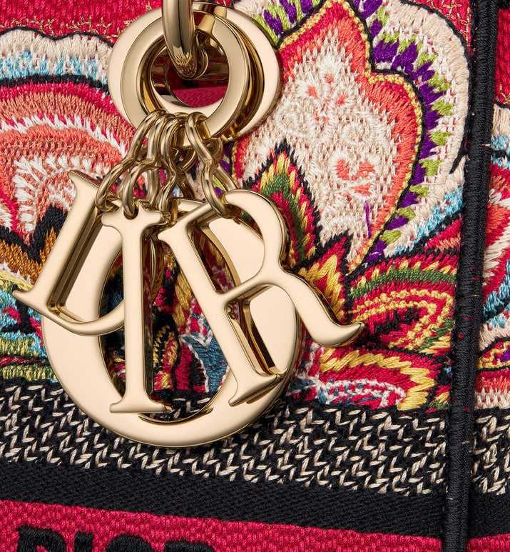 Medium Lady D-Lite Bag • Red Multicolor Albero della Vita Embroidery