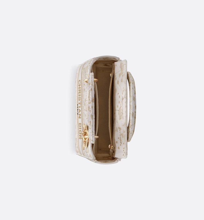 Medium Lady D-Lite Bag • Gold-Tone and White Butterfly Zodiac Embroidery