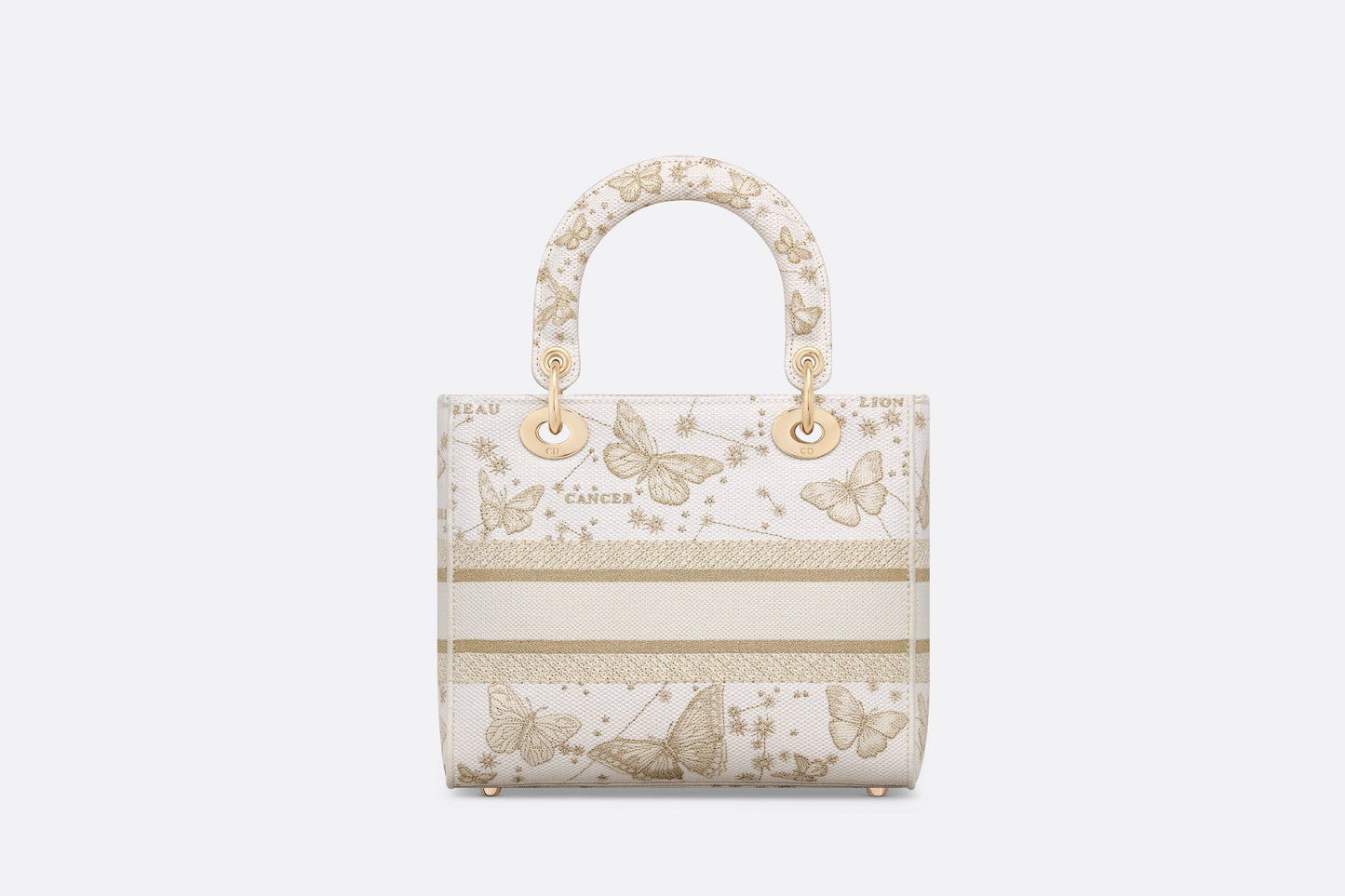 Medium Lady D-Lite Bag • Gold-Tone and White Butterfly Zodiac Embroidery
