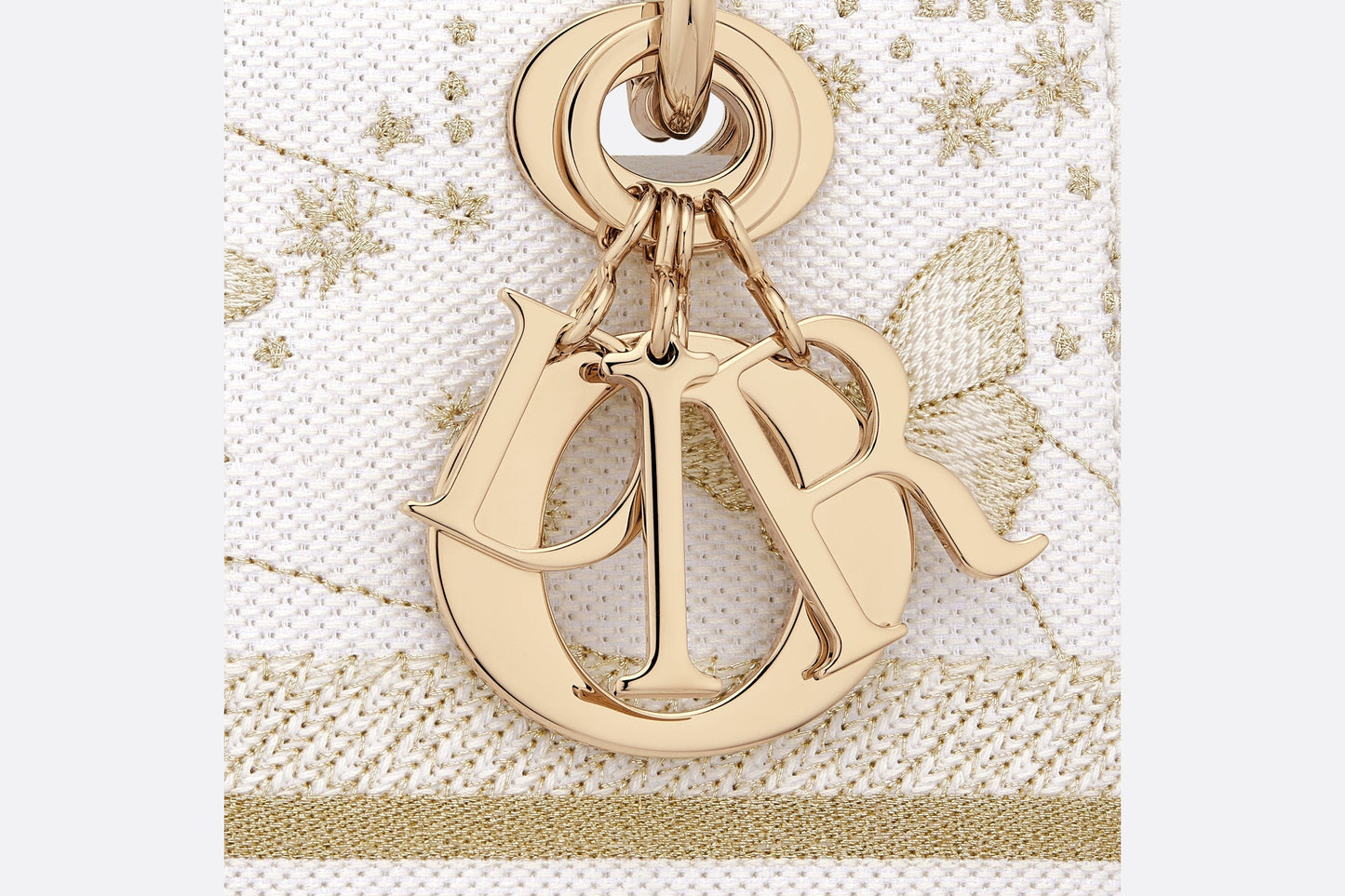 Medium Lady D-Lite Bag • Gold-Tone and White Butterfly Zodiac Embroidery