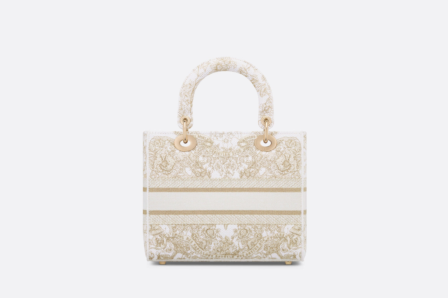 Medium Lady D-Lite Bag • Gold-Tone and White Butterfly Around The World Embroidery