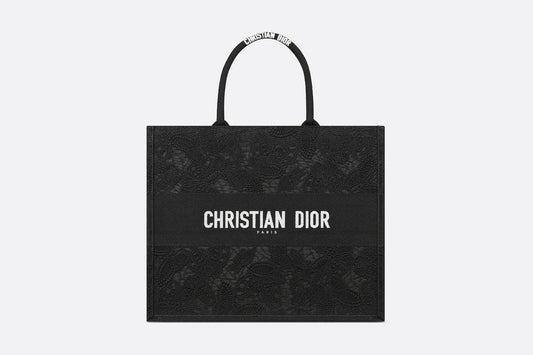 Large Dior Book Tote • Black D-Lace Butterfly Embroidery with Macramé Effect (42 x 35 x 18.5 cm)