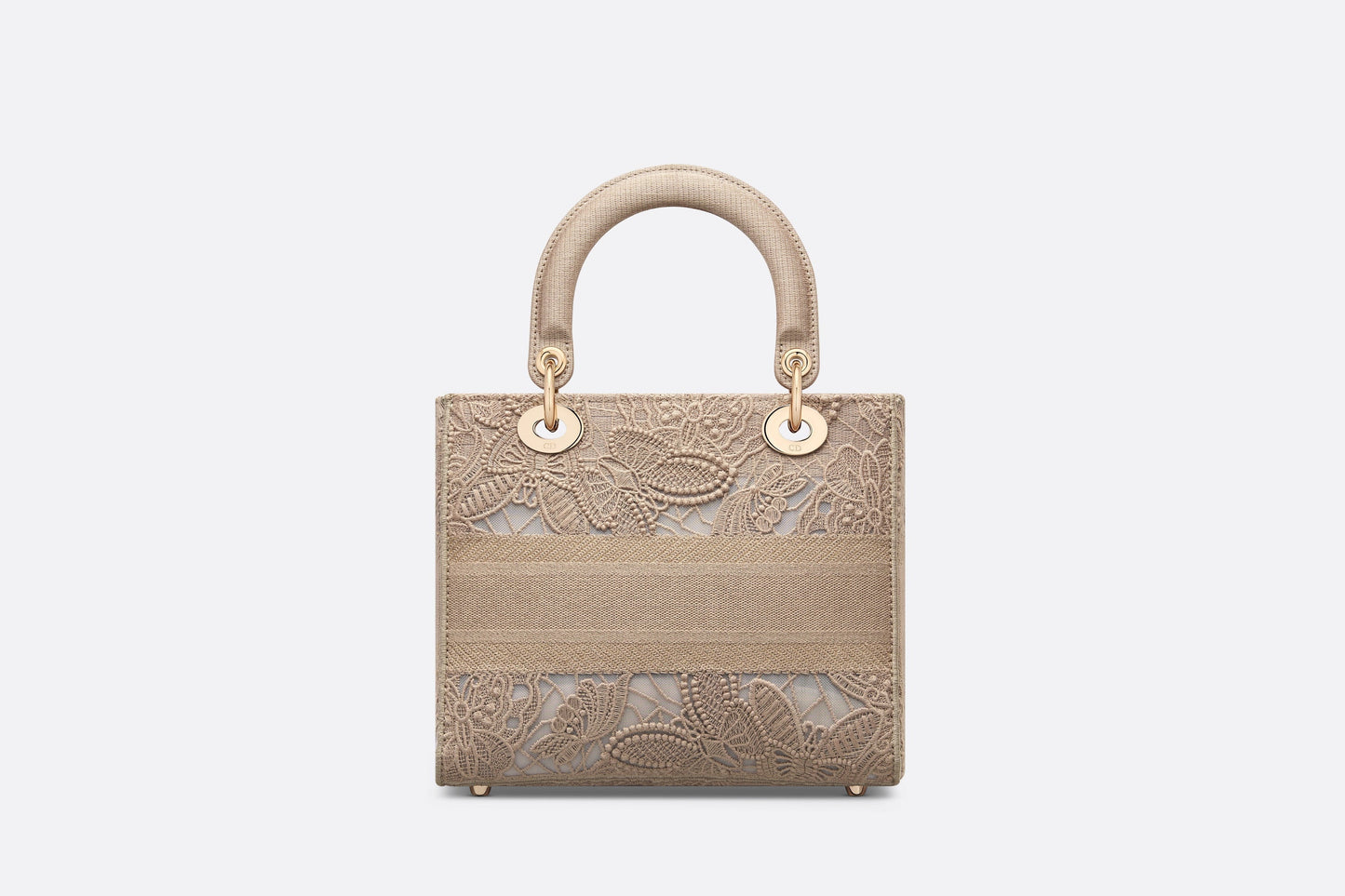 Medium Lady D-Lite Bag • Beige D-Lace Butterfly Embroidery with Macramé Effect
