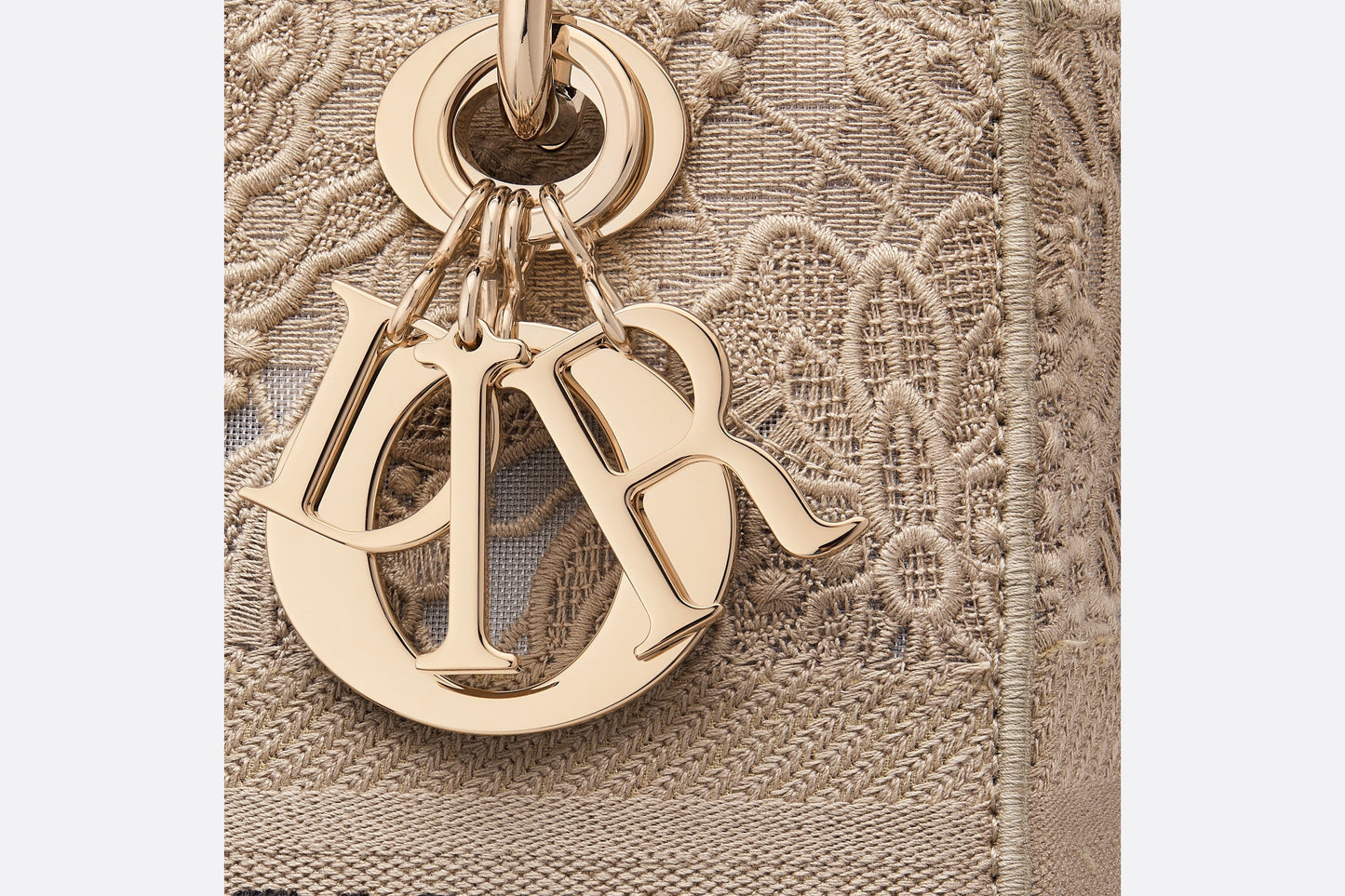 Medium Lady D-Lite Bag • Beige D-Lace Butterfly Embroidery with Macramé Effect