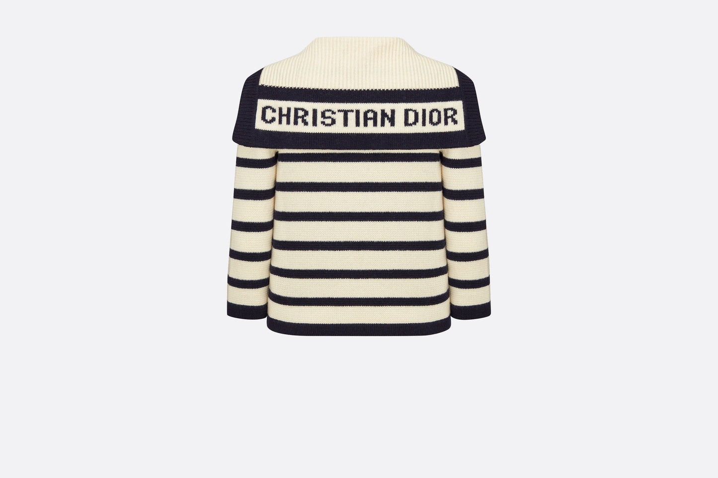 Dior Marinière Cardigan • Navy Blue and Ecru Virgin Wool and Cashmere Knit with D-Stripes Motif