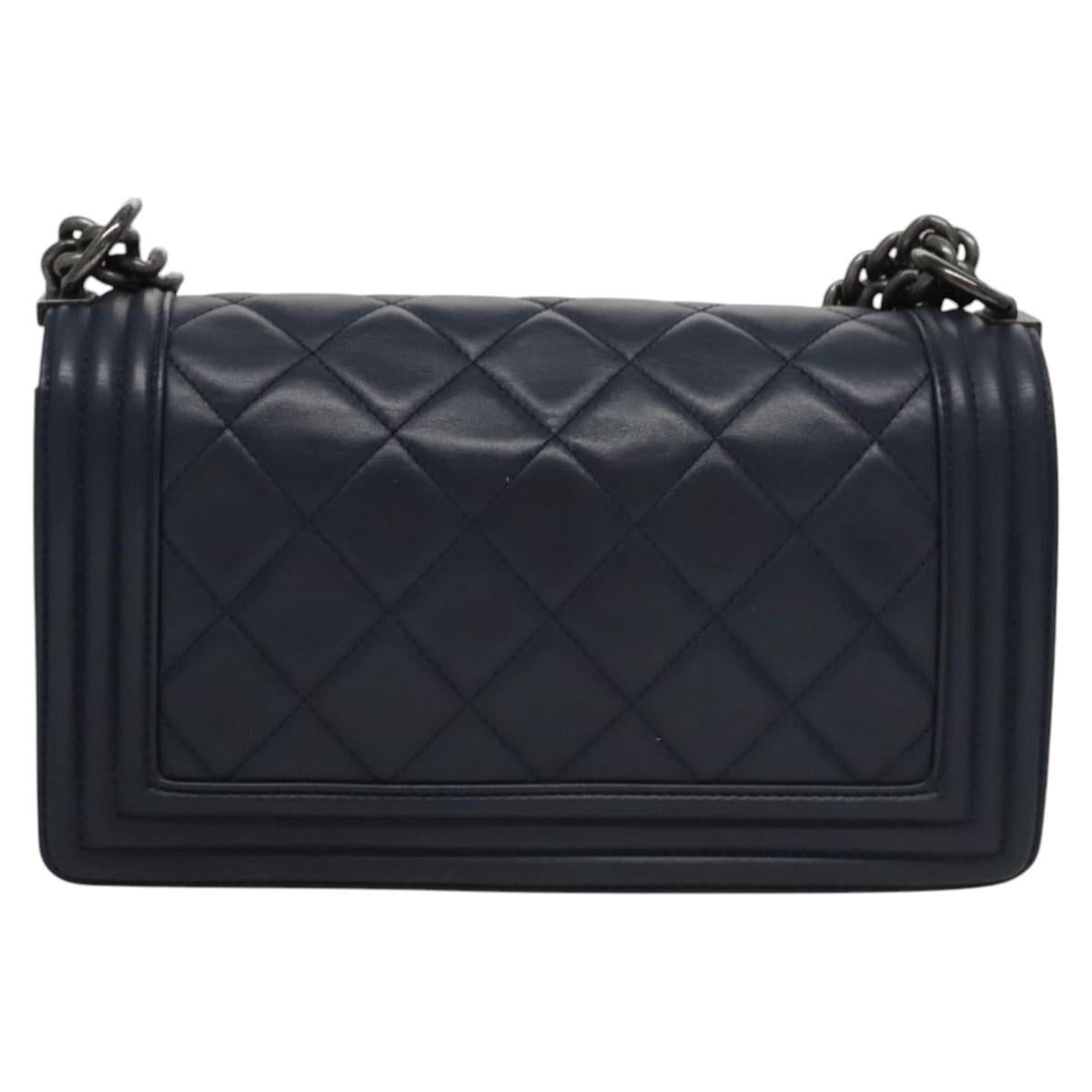 Chanel Boy Navy Leather Shoulder Bag ()