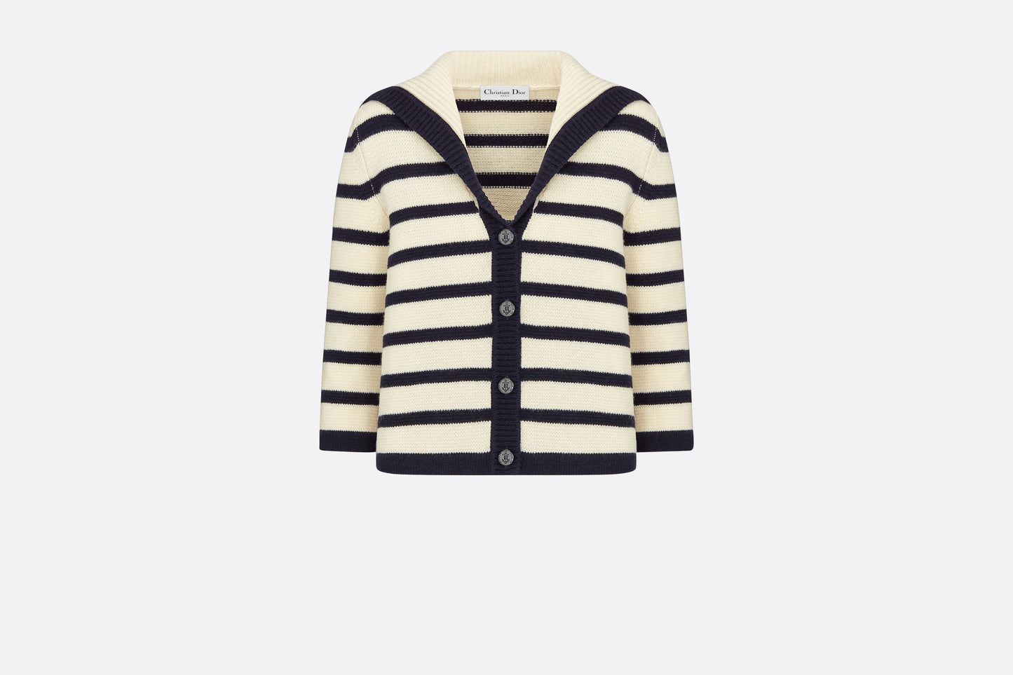 Dior Marinière Cardigan • Navy Blue and Ecru Virgin Wool and Cashmere Knit with D-Stripes Motif