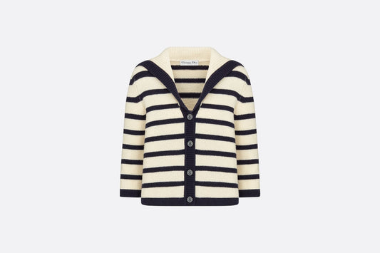Dior Marinière Cardigan • Navy Blue and Ecru Virgin Wool and Cashmere Knit with D-Stripes Motif