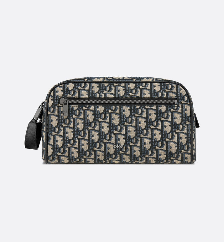 Toiletry Bag • Beige and Black Dior Oblique Jacquard and Black Grained Calfskin