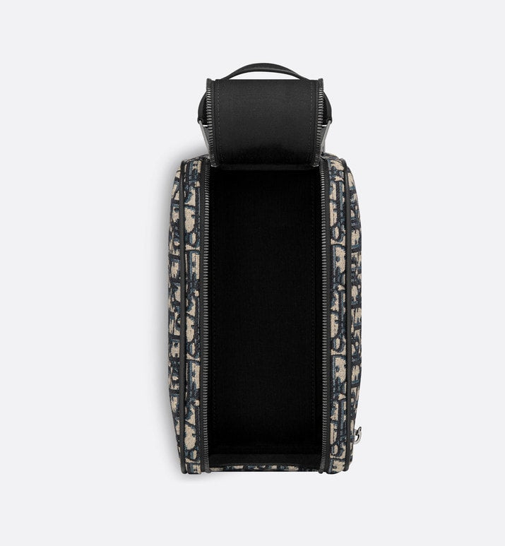 Toiletry Bag • Beige and Black Dior Oblique Jacquard and Black Grained Calfskin