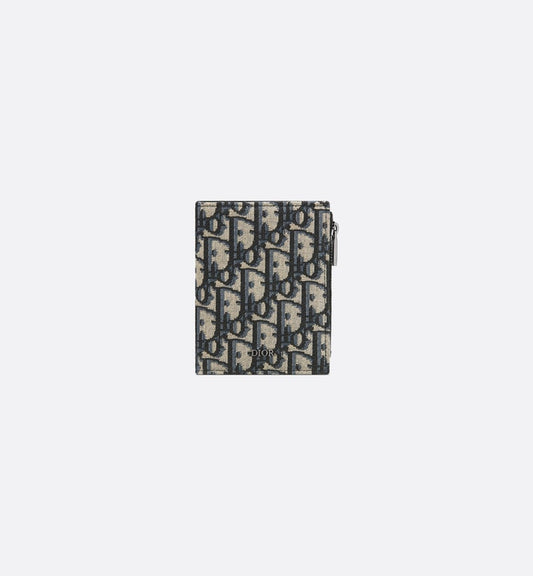 Vertical Compact Card Holder • Beige and Black Dior Oblique Jacquard