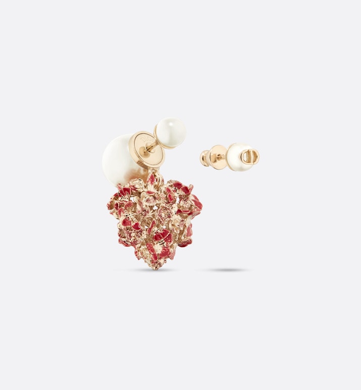 Dior Tribales Earrings • Gold-Finish Metal with White Resin Pearls and Red Lacquer