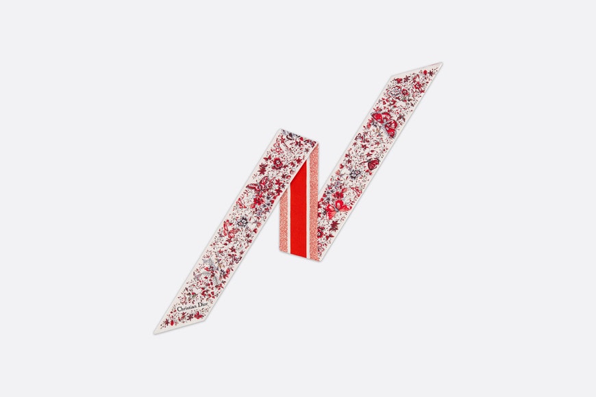 Butterfly Around the World Mitzah Scarf • White and Red Silk Twill