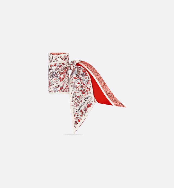 Butterfly Around the World Mitzah Scarf • White and Red Silk Twill
